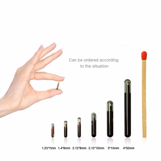 Fdx-B ISO 134.2kHz 2.12*12mm RFID Animal Pet Microchip con inyector